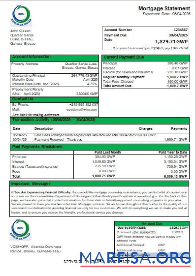 Blank Guinea Bissau Banco da Uniao bank mortgage statement scr template